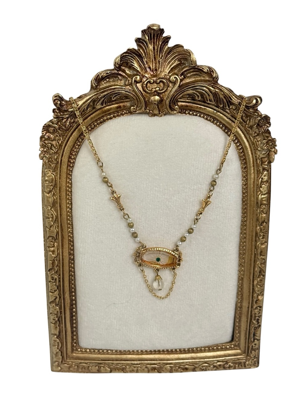 Victorian-Inspired  lavaliere lover's eye  necklace Gold Pearl Pendant